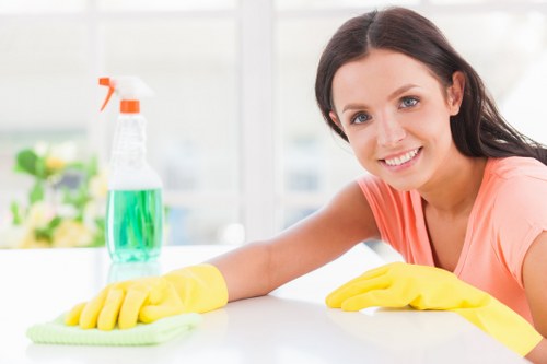 Professional cleaner in London preparing a home cleaning service
