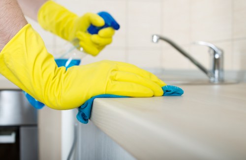 Domestic cleaner in London cleaning a modern apartment