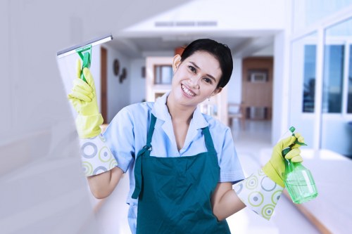 Eco-friendly office cleaning team in a London office