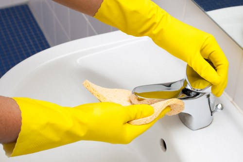 Sanitised meeting room and workstations in an office cleaning service